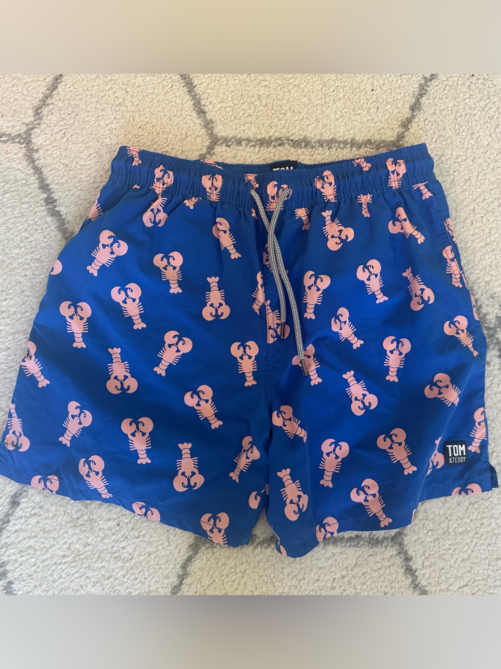 Tom & Teddy Mid Blue and Pink Lobster Swim Trunks size Medium